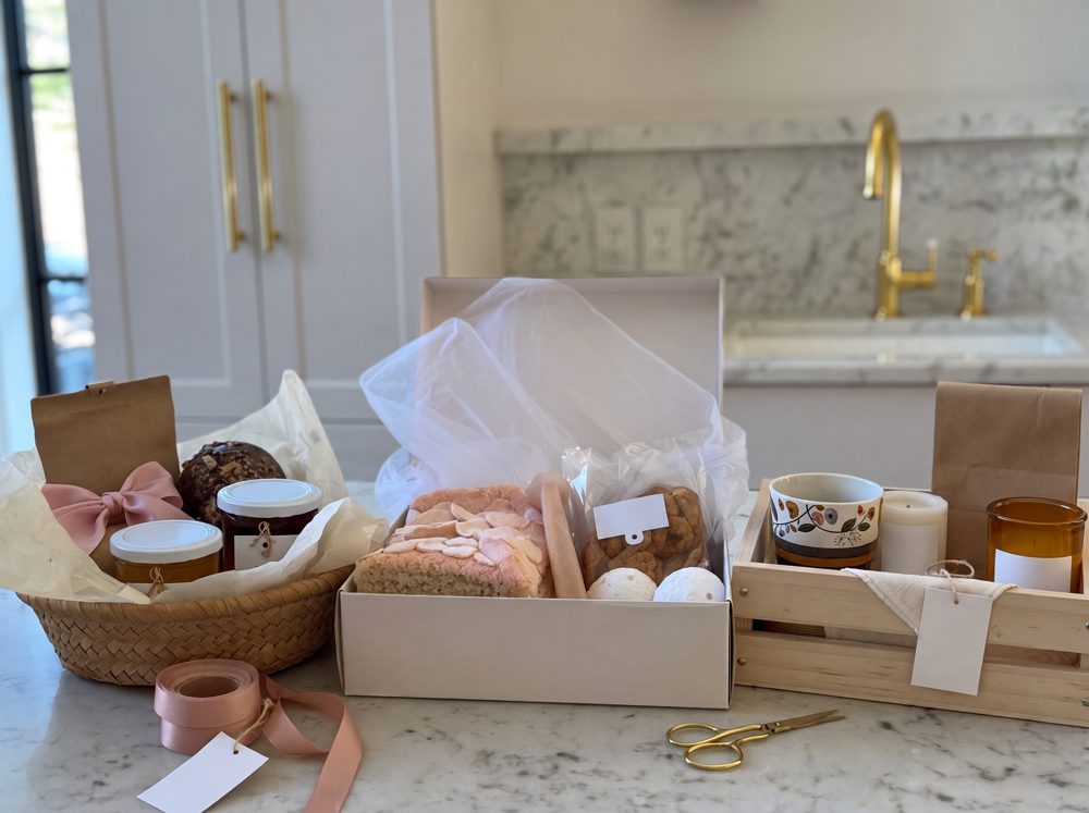 Gift hamper on a kitchen bench